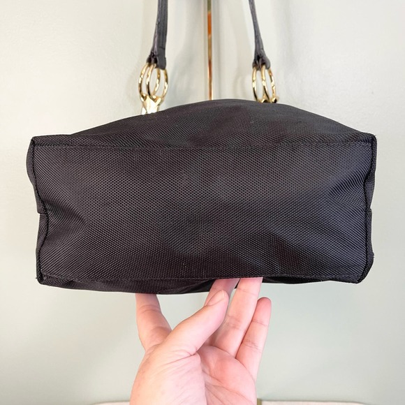 JPK PARIS 75 Women's Black Leather Chunky Hardware Nylon Hobo Shoulder Bag - Picture 6 of 12